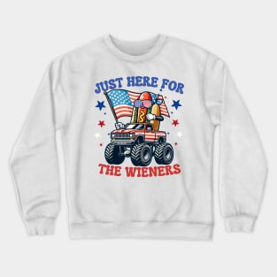 Hot Dog I'm Just Here For The Wieners 4th Of July Sunglasses Monster Truck American Flag Crewneck Sweatshirt